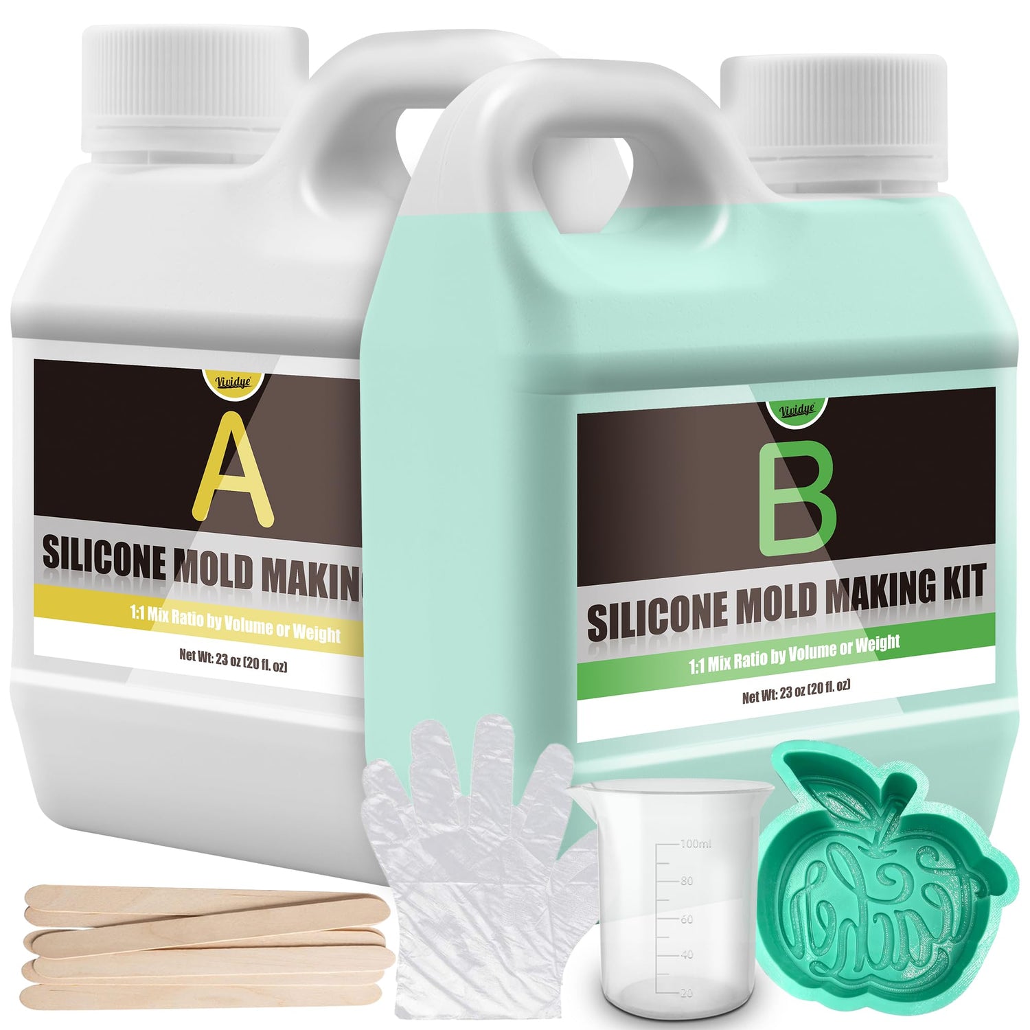 Silicone Molds Making Kit - 46oz Liquid Silicone Rubber for DIY Mold Making - Elastic 1:1 Mixing Ratio Fast Curing Green Molding Silicone for Vividye