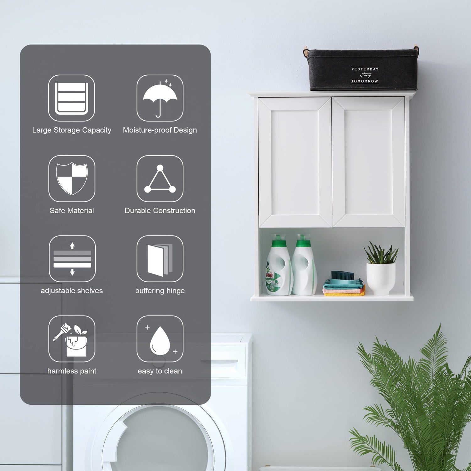 VANIRROR White Wooden Bathroom Wall Cabinet with Adjustable Shelves and Buffering Hinge Design VANIRROR