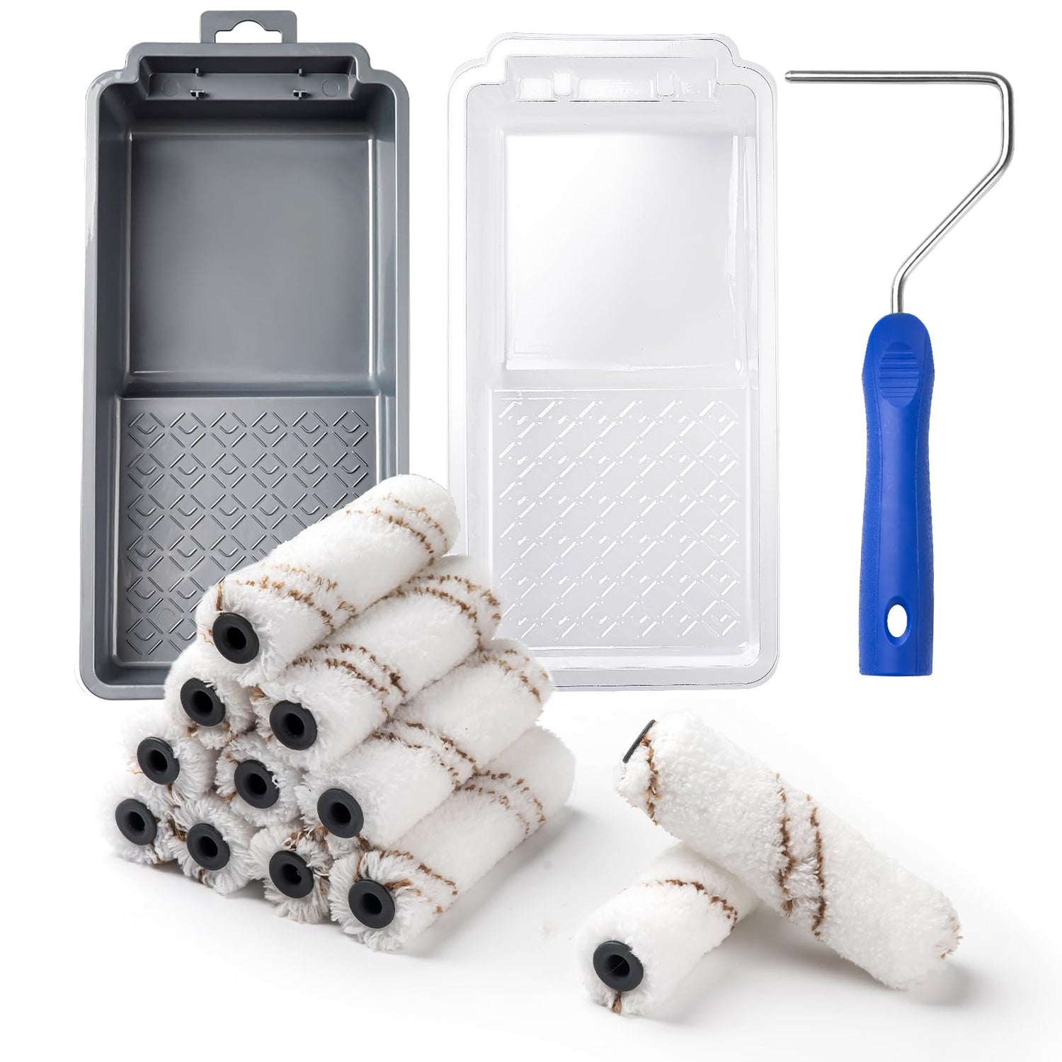 Mister Rui Paint Roller Kit, 16 Pack, 4 Inch Microfiber Paint Rollers, Small Paint Roller Covers, Disposable Paint Tray Liner and Frame, Mini Rollers Mister Rui