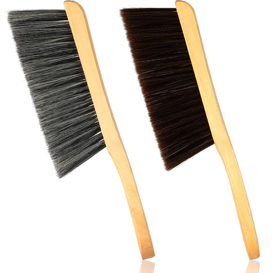 2 Pieces Wooden Bench Brushes Fireplace Brush Horse Hair Bench Brush Soft Bristles Long Wood Handle Dust Brush for Hearth Tidy Car Home Workshop - WoodArtSupply