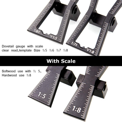 STARVAST 2Pcs Dovetail Marker Guide Dovetail Making Jig Aluminum Alloy Dovetail Gauge Guide Featuring 1:5 1:6 1:7 1:8 Slopes for Woodworking DIY - WoodArtSupply