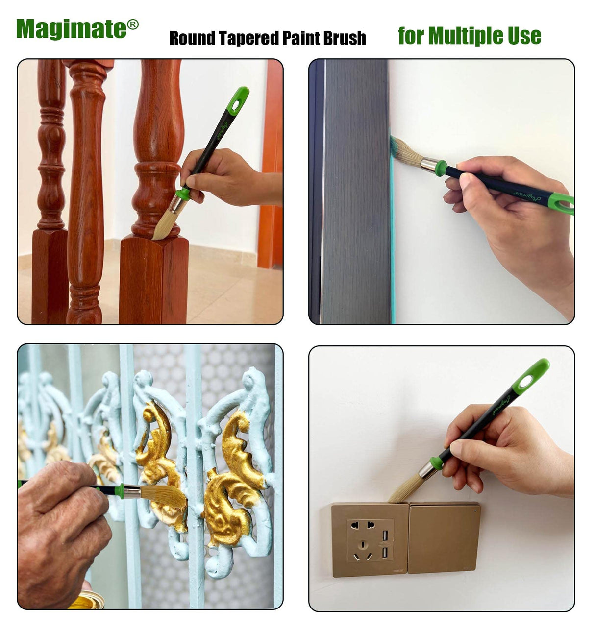 Magimate Small Paint Brushes for Touch Ups, Trim Stain Brushes for Sash, Baseboards, House Wall Corners and Art Application, Multi-Pack of 2 Sizes: Magimate