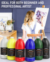 Nicpro 6 Colors Large Bulk Acrylic Paint Set (69 oz, 2040ml) Rich Art Painting Supplies Non Toxic for Multi Surface, Canvas, Wood, Leather, Fabric Nicpro
