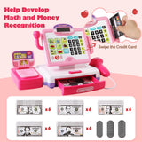 Pretend Play Calculator Cash Register Toy Gift for Kids Girls Age 3, 4, 5, 6, 7, 8+ Year Old, 57 Pcs Pink Grocery Store Playset, Incl Microphone, BAODLON