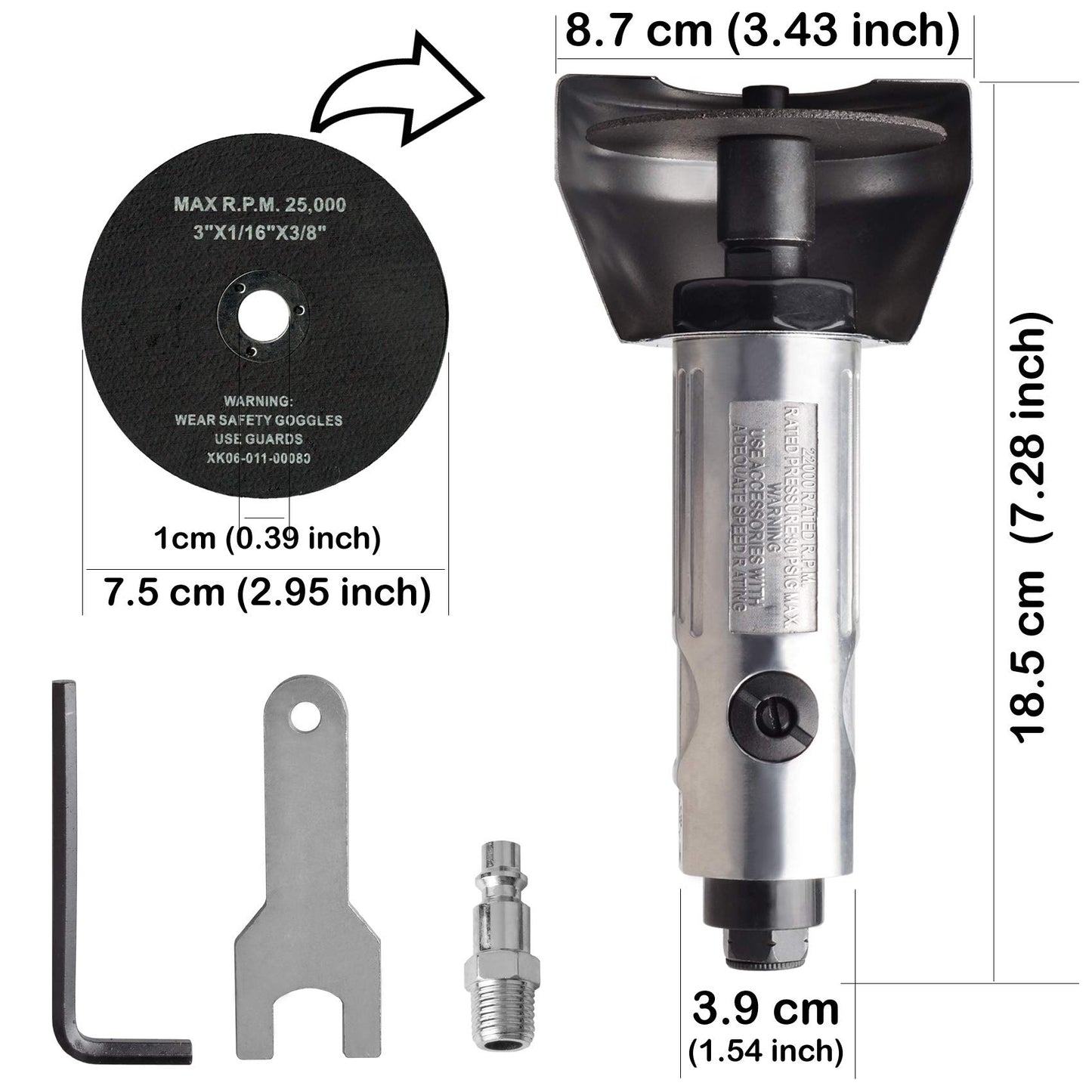 3-inch air cut-off tool, 3" high-speed air cutter, include 1Pcs 3'' Cut-off Wheels, 180-degree guard, pneumatic cutter by PROSHI - WoodArtSupply