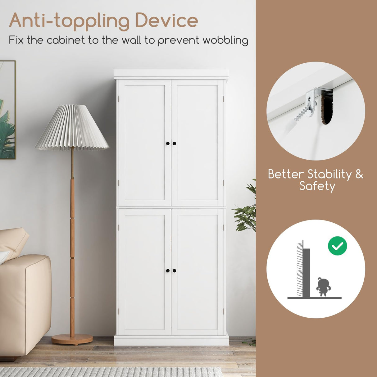 Giantex 4 Door Kitchen Pantry, 72.5” Tall Buffet Cabinet, Freestanding Modern Storage Cabinet Organizer w/ 6-Tier Shelves, 2 Adjustable Shelves, Giantex