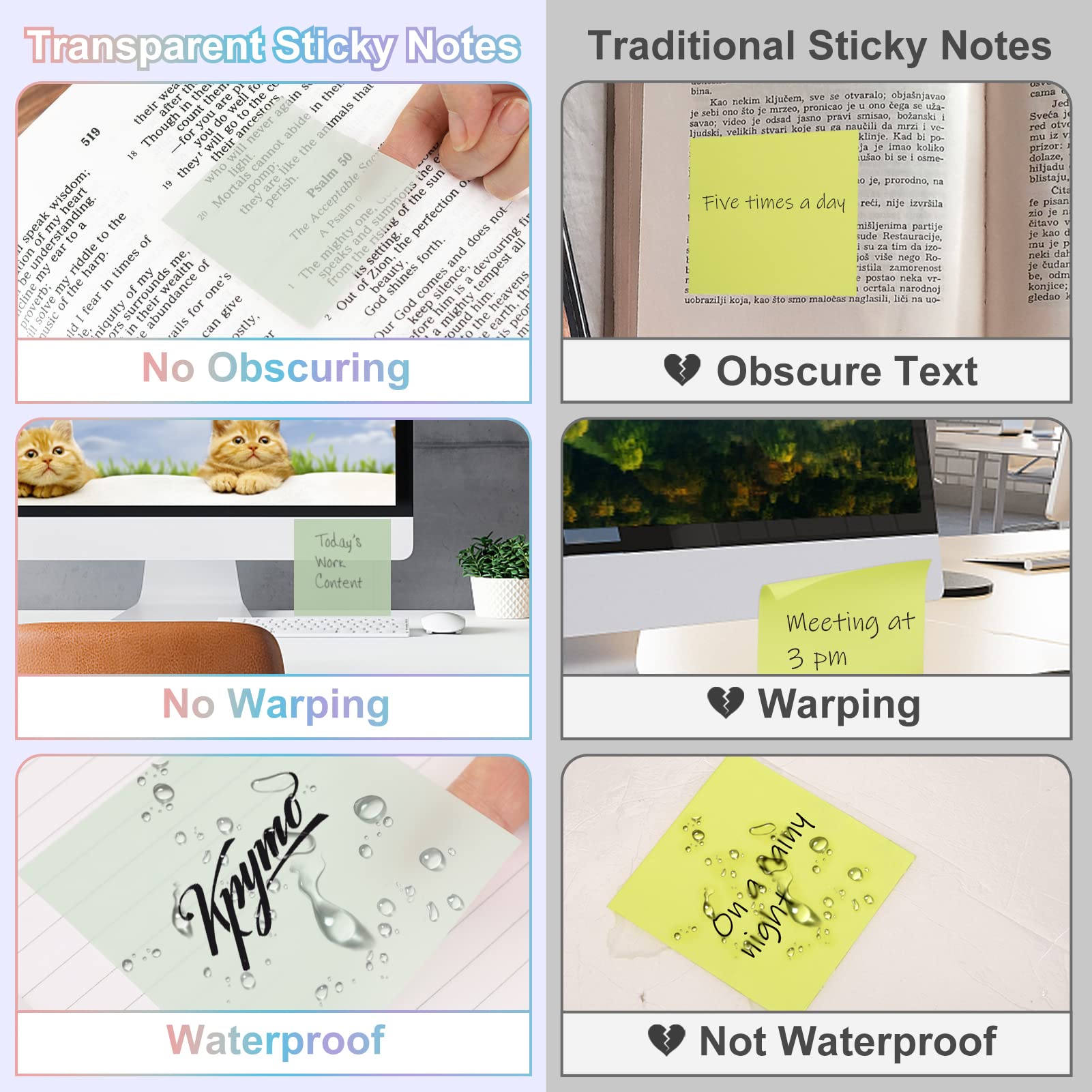 Transparent Sticky Notes, 2000 Sheets Clear Sticky Notes Pads with Pen, Waterproof Self-Stick Translucent Sticky Notes Tabs for Annotation Books, - WoodArtSupply