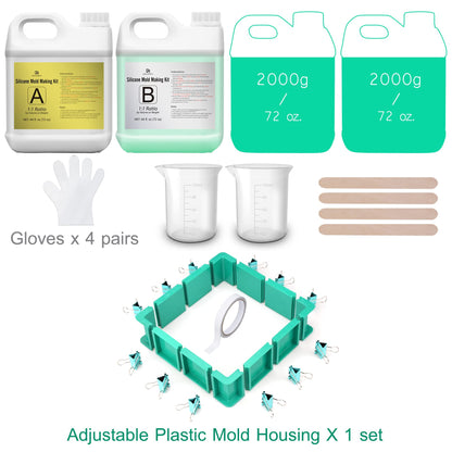 Silicone Mold Making Kit - 1 Gallon Liquid Silicone Rubber 15A with Adjustable Mold Housing - Fast Cured Easy 1:1 Mixing Ratio Silicone Casting for - WoodArtSupply