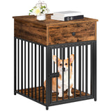 HOOBRO Dog Crate Furniture, Wooden Dog House, Decorative Dog Kennel with Drawer, Indoor Pet Crate End Table for Small Dog, Steel-Tube Dog Cage, HOOBRO