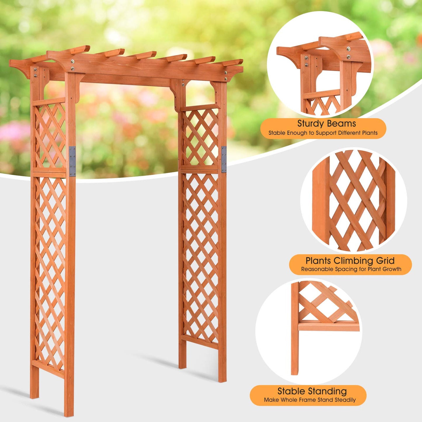 Giantex 88inch Wood Garden Arbor, Wedding Arch for Outdoor Patio Wedding Bridal Party Prom Decoration, Garden Trellis Pergola Arbor for Climbing - WoodArtSupply