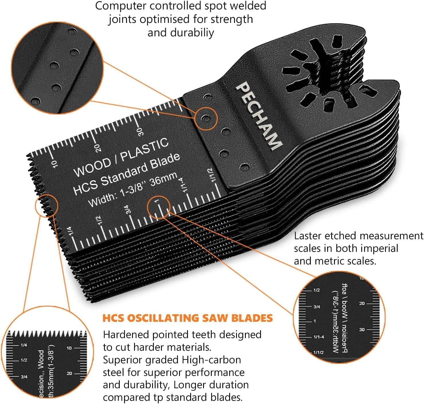 PECHAM 24PCS Universal Wood Metal Oscillating Multitool Quick Release Saw Blades Fit Porter Cable Black & Decker Rockwell Ridgid Ryobi Milwaukee PECHAM