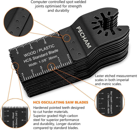 PECHAM 24PCS Universal Wood Metal Oscillating Multitool Quick Release Saw Blades Fit Porter Cable Black & Decker Rockwell Ridgid Ryobi Milwaukee PECHAM