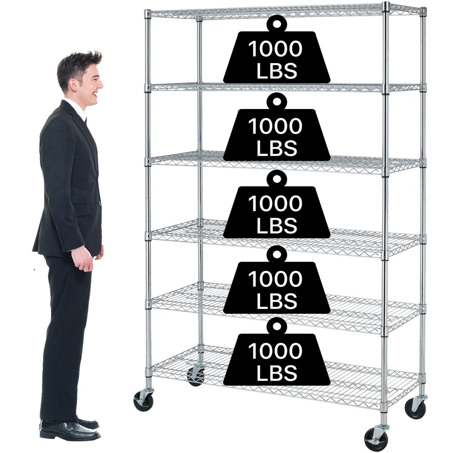 6 Tier Storage Shelves Metal Wire Shelving Unit with Wheels, 6000LBS Weight Capacity Heavy Duty NSF Height Adjustable Garage Shelving Utility Steel Dkeli