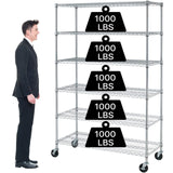 6 Tier Storage Shelves Metal Wire Shelving Unit with Wheels, 6000LBS Weight Capacity Heavy Duty NSF Height Adjustable Garage Shelving Utility Steel Dkeli