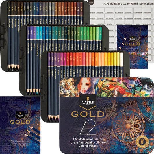 Castle Art Supplies Gold Standard 72 Colored Pencils Set - Quality Oil-based Colored Cores Stay Sharper, Tougher Against Breakage | For Adult - WoodArtSupply