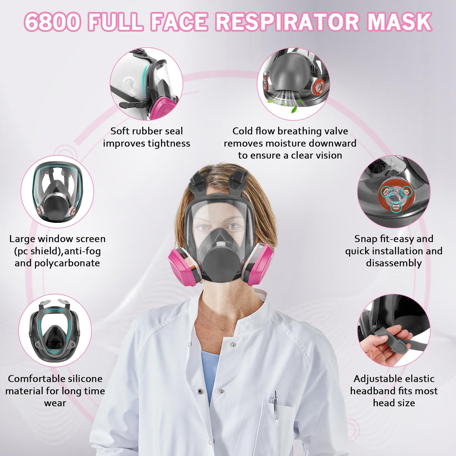 Full Face Respirator Mask with 60925 Filters - Reusable Full Face Gas Masks Survival Nuclear and Chemical,Ideal for Paint, Dust, Spraying, Chemicals, Panbear