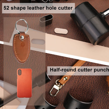 BUTUZE 440Pcs The Most Complete Leather Working Tool Set Punch Cutter Tools, Letter and Number Stamp Set, Stamping Set, Leather Apron, Tanned Leather - WoodArtSupply