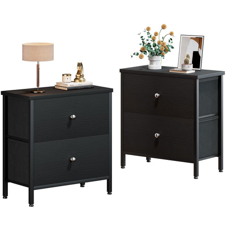 BOLUO Black Nightstands Set of 2, 2 Drawer Dresser for Bedroom Night Stand Small Nightstands End Table with Fabric Drawers Modern BOLUO