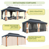 MELLCOM Gazebo 12' x 20', Wooden Finish Coated Thicker Aluminum Frame Gazebo with Galvanized Steel Roof, Outdoor Patio Gazebos with Curtains and MELLCOM