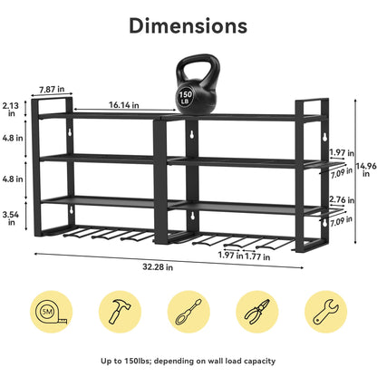 jsyonii Power Tool Organizer-4 Layers Wall Mount Garage Tool Storage Rack, 8 Drill Holder Metal Heavy Duty Tool Storage Rack, Tool Shelf with Pliers - WoodArtSupply