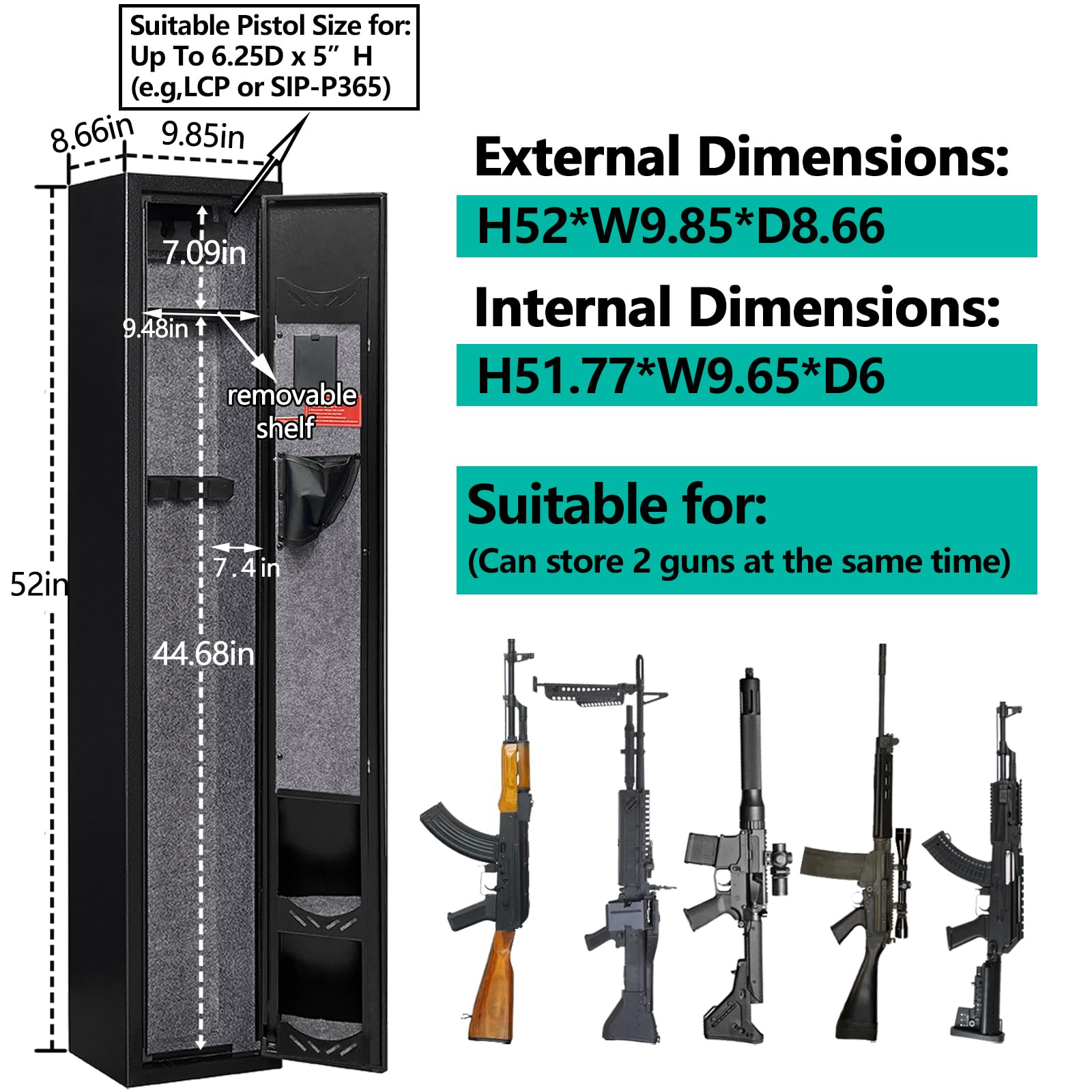 KAER Gun Safe,Rifle Safe,Gun Safes for Home Rifle and Pistols,Gun Security Cabinet,Gun Cabinet for Rifles and Shotguns with Removable Storage Shelf - WoodArtSupply