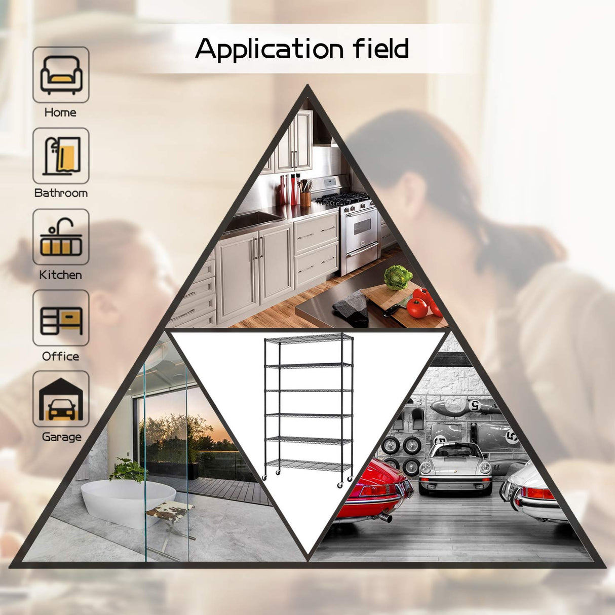 HCB 6-Tier Storage Shelf Heavy Duty Wire Shelving Unit 82"x48"x18" Height Adjustable Metal Steel Wire with Casters for Restaurant Garage Pantry HCB