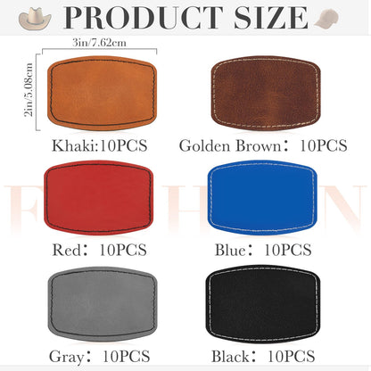 Dunzy 60 Pcs Blank Leatherette Hat Patches with Adhesive Rustic Leatherette Rounded Rectangle Patch Faux Leather Patches for Hats Costumes Fabric