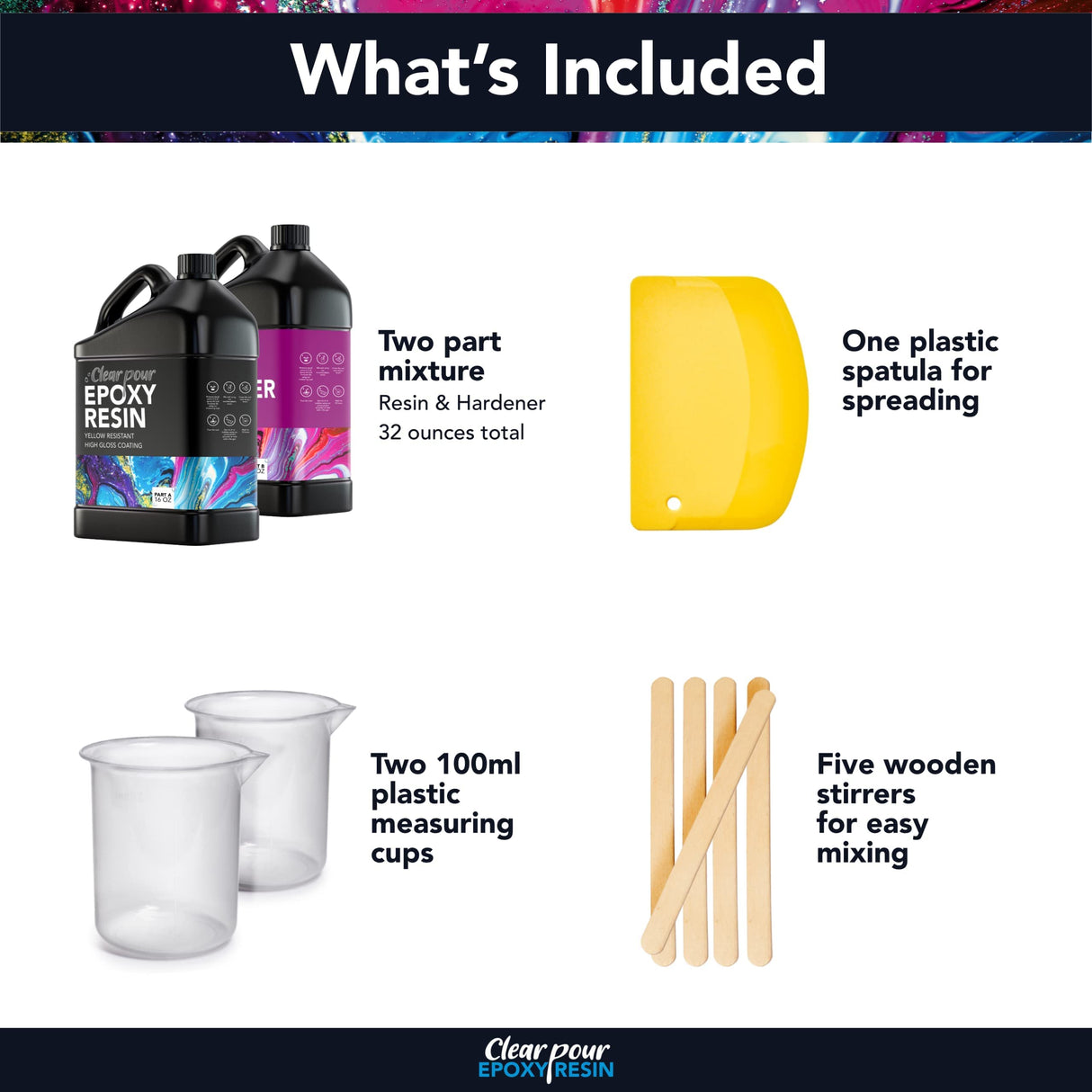 Clear Pour 32oz Epoxy Resin Kit - Premium Crystal Clear Epoxy Resin Kit - Art Resin, Craft, Jewelry Casting, DIY, Tumblers, Wood & Resin Molds Clear Pour