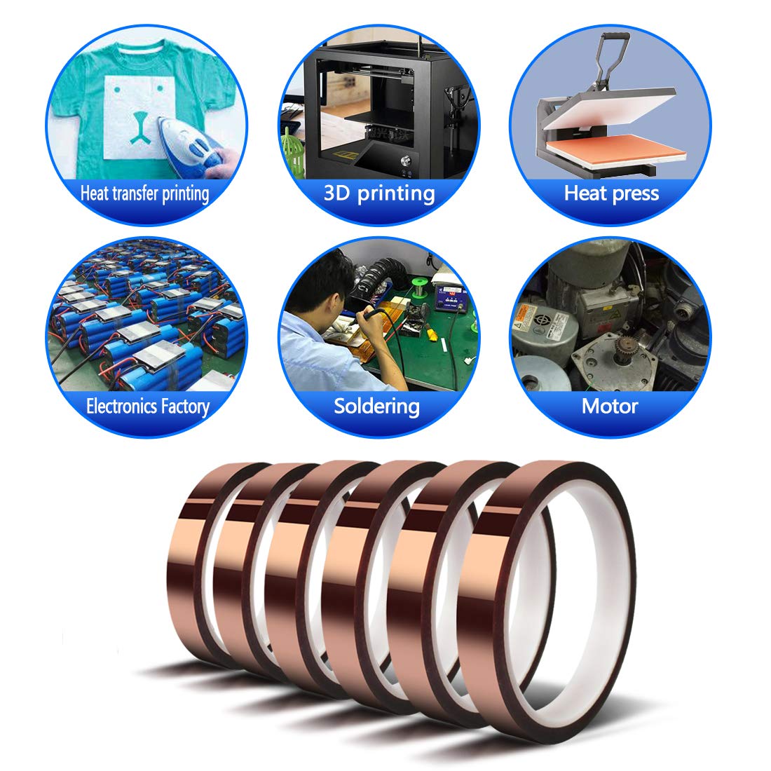 MEBMIK Heat Tape for Sublimation Transfer, Heat Resistant, Adhesive Transfer Tape, Thermal, No Residue, 6 Rolls 10mm x33m(108ft) MEBMIK