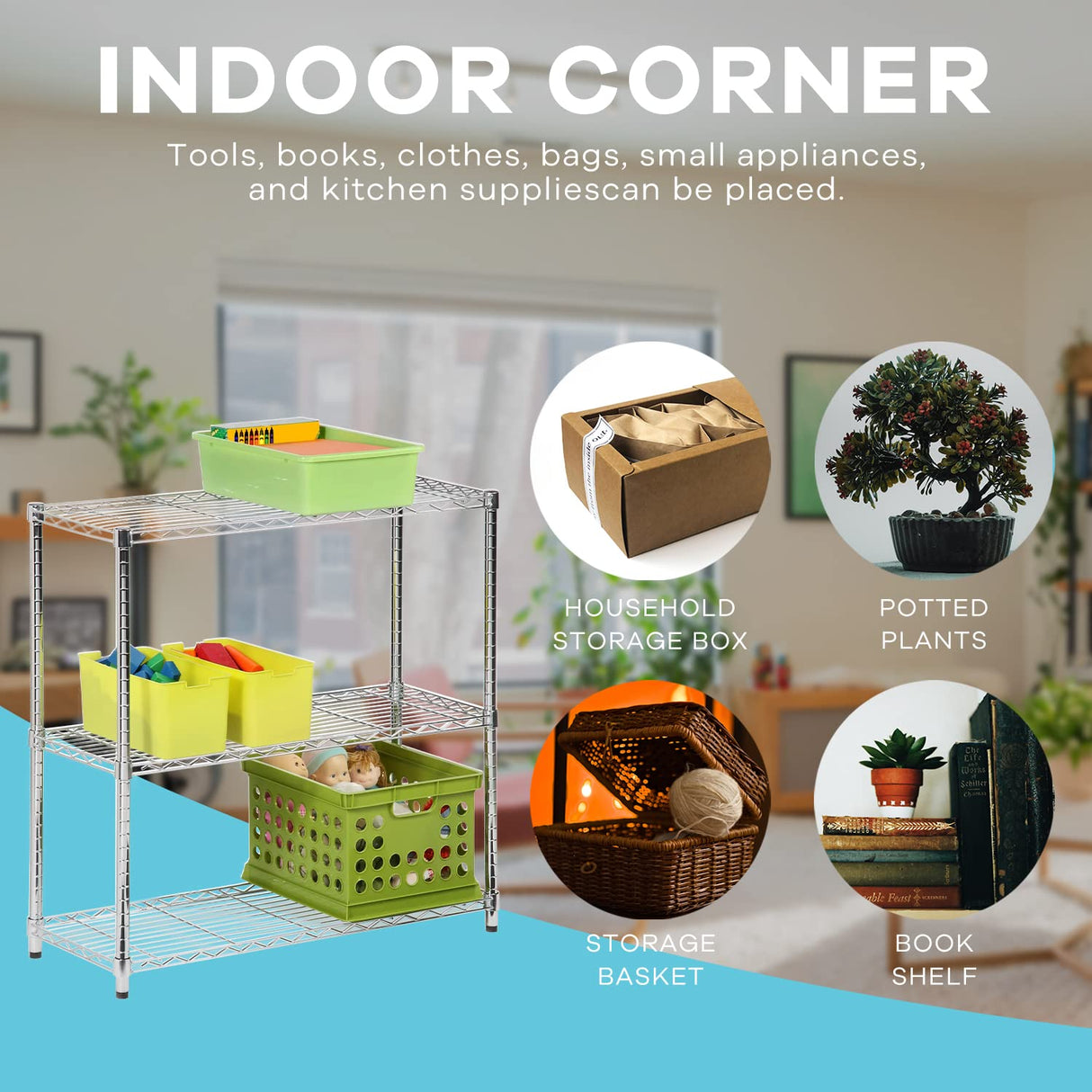 3-Tier Adjustable Wire Storage Shelving Rack, 150 Lbs Capacity Per Shelf, For Pantry Garage Kitchen - 23"x12"x30", Chrome MGHH