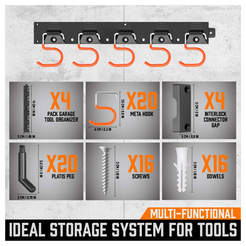 HORUSDY 64 Inch Adjustable Storage System, Wall Mount Tool Organizer, Hangers for Mop and Broom Holder Shovel, Rake, Broom Etc.