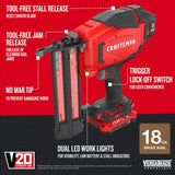 CRAFTSMAN V20 Cordless Brad Nailer Kit, 18GA (CMCN618C1) Craftsman