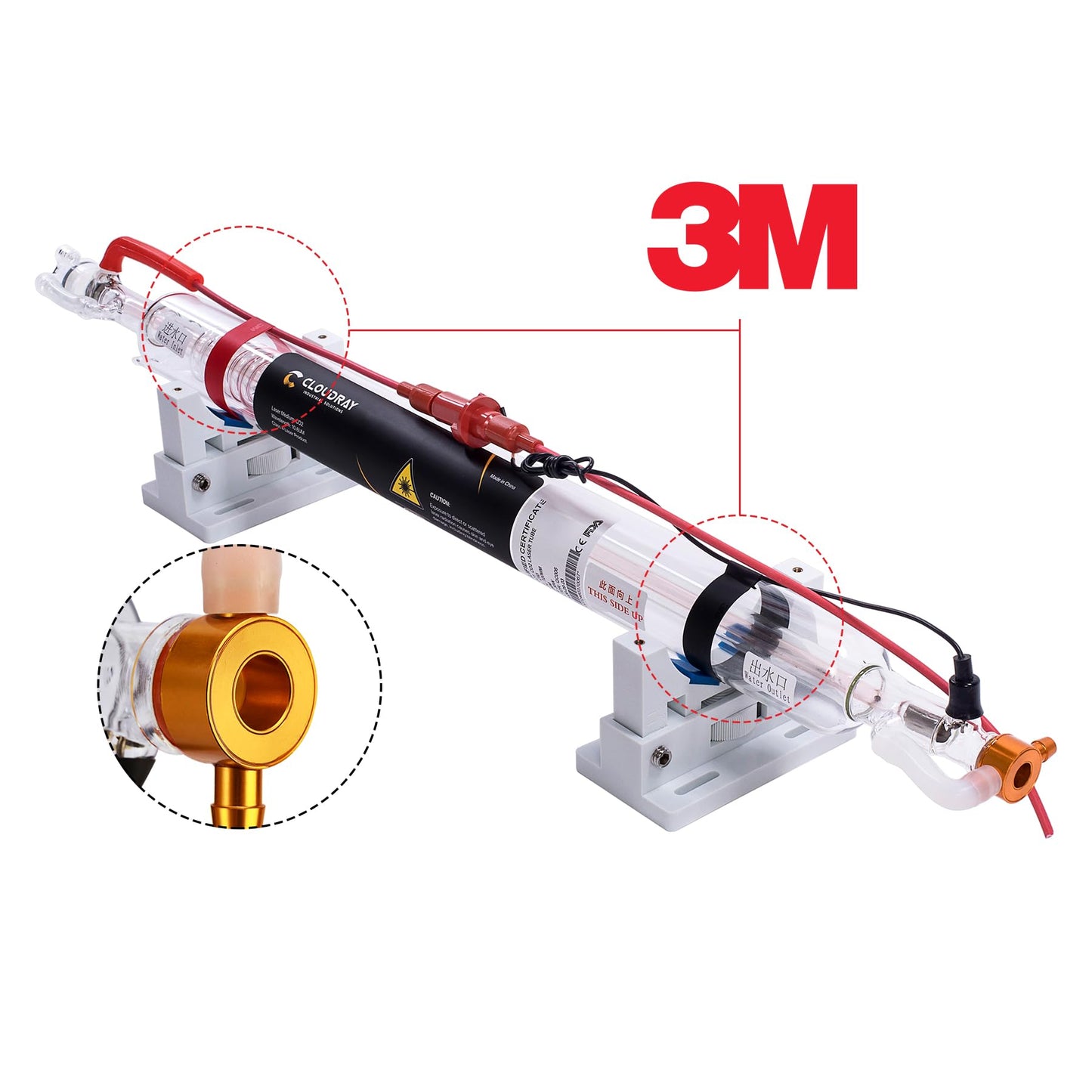 Cloudray 60W Laser Tube 1000mm Dia.50mm,CO2 Laser Tube 50W,Cable Preconnected with Coating,60 Watt C02 Laser Tube With Metal Head（CR50 50-70W) - WoodArtSupply