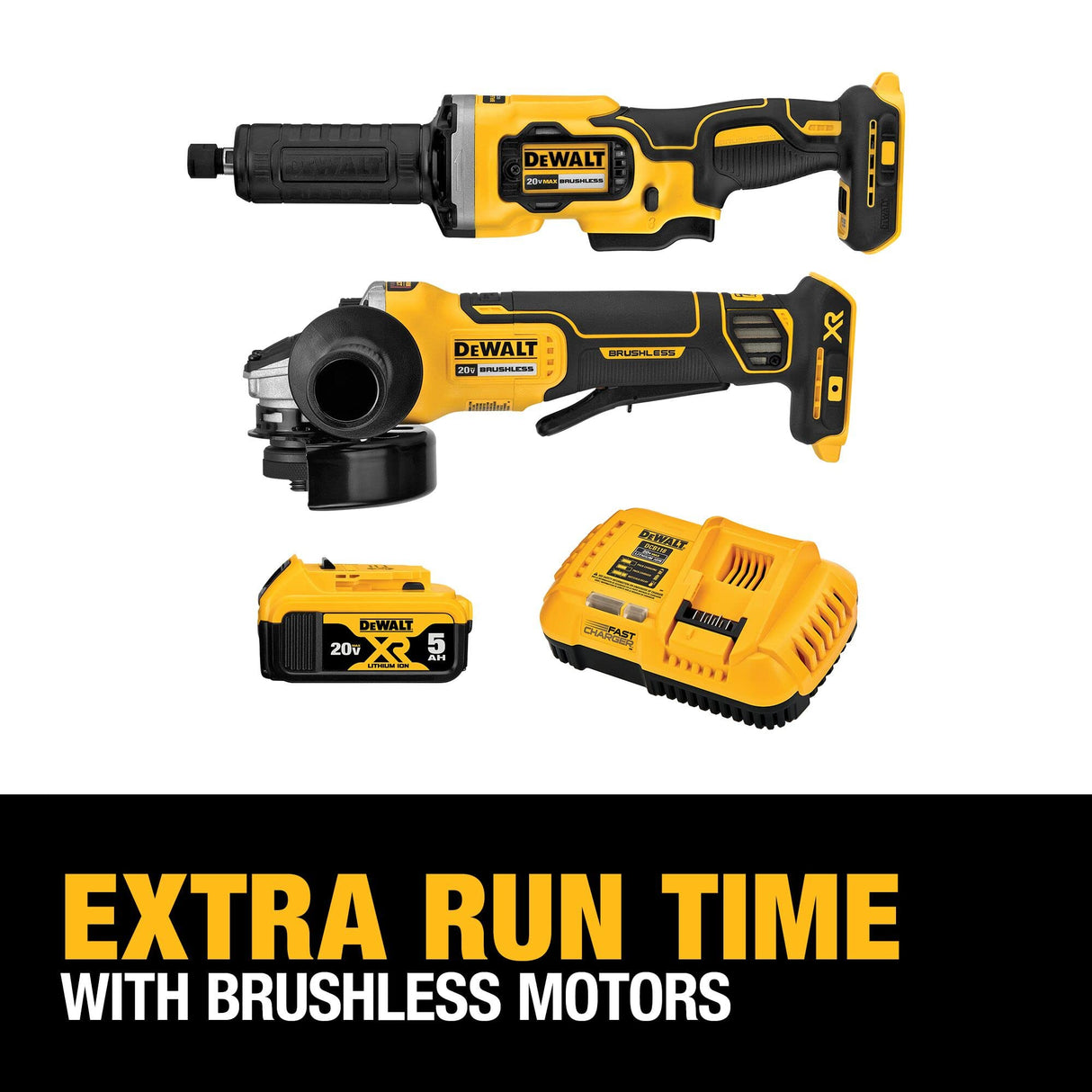 DEWALT 20V MAX Angle Grinder and Die Grinder, Cordless 2-Tool Set with Battery and Charger (DCK203P1), Yellow,white DEWALT