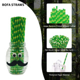 Green Bamboo Paper Straws, 100 Pieces Bamboo Printed Disposable Biodegradable Paper Drinking Straws for Cocktail, Party Decoration BOFA Eco Tableware