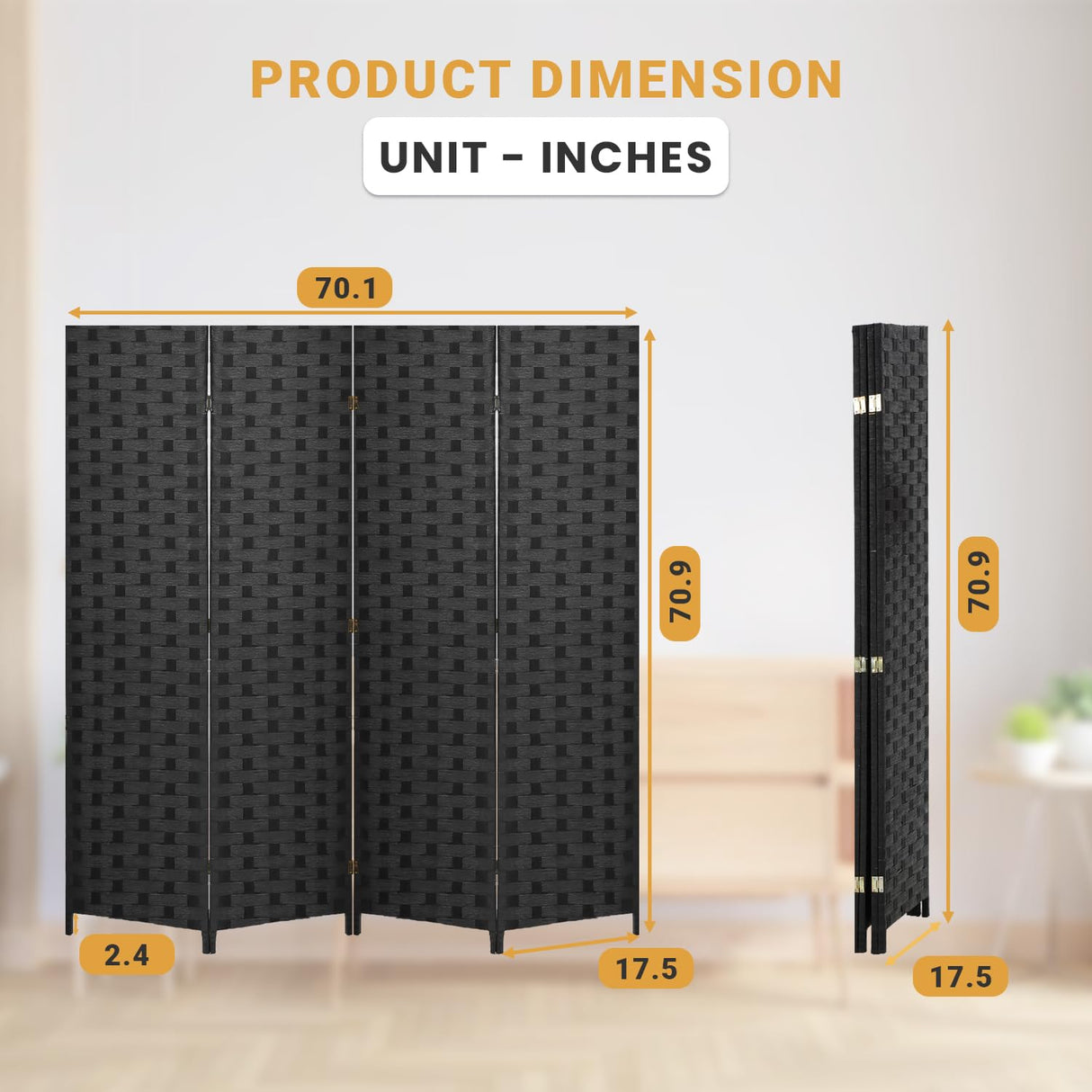 Room Divider Wall 4 Panels Indoor Handmade Wood Portable Room Dividers and Folding Privacy Screens Used in Multiple Occasions Decorate and Beautify Dopinmin