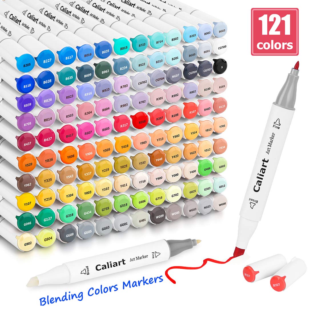  Caliart 121 Colors Alcohol Based Markers, Dual Tip