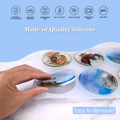 Actvty Resin Large Coaster Molds 6-Cavity Deep Round Silicone Molds for Resin Casting, for Epoxy Resin DIY Custom Coasters Resin Art Gifts Home Actvty