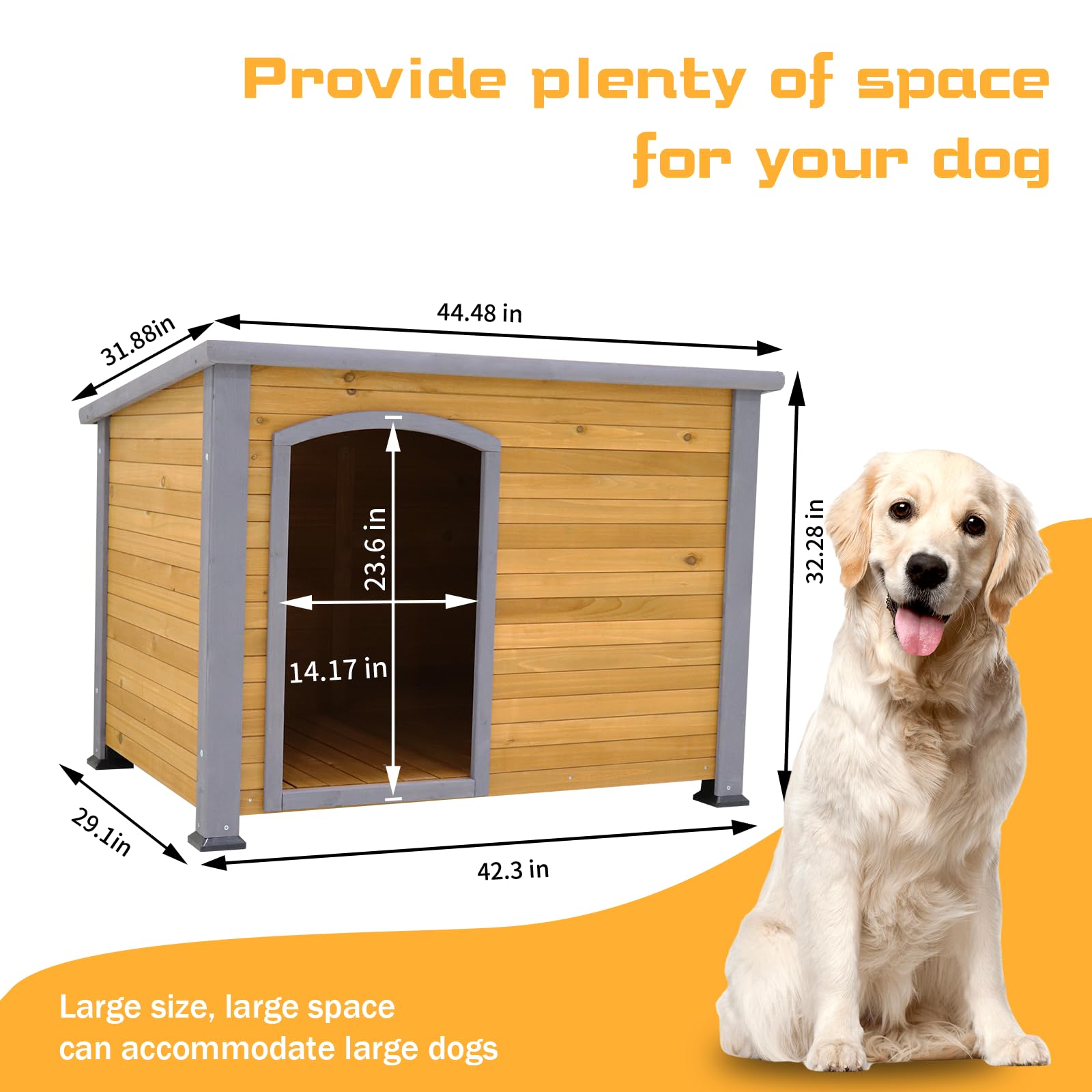 LIYAHUIA 44.48" Extra Large Dog House Outdoor Indoor Wooden Dog Kennel for Winter with Raised Feet Weatherproof for Large Dog House Outside(Natural) - WoodArtSupply