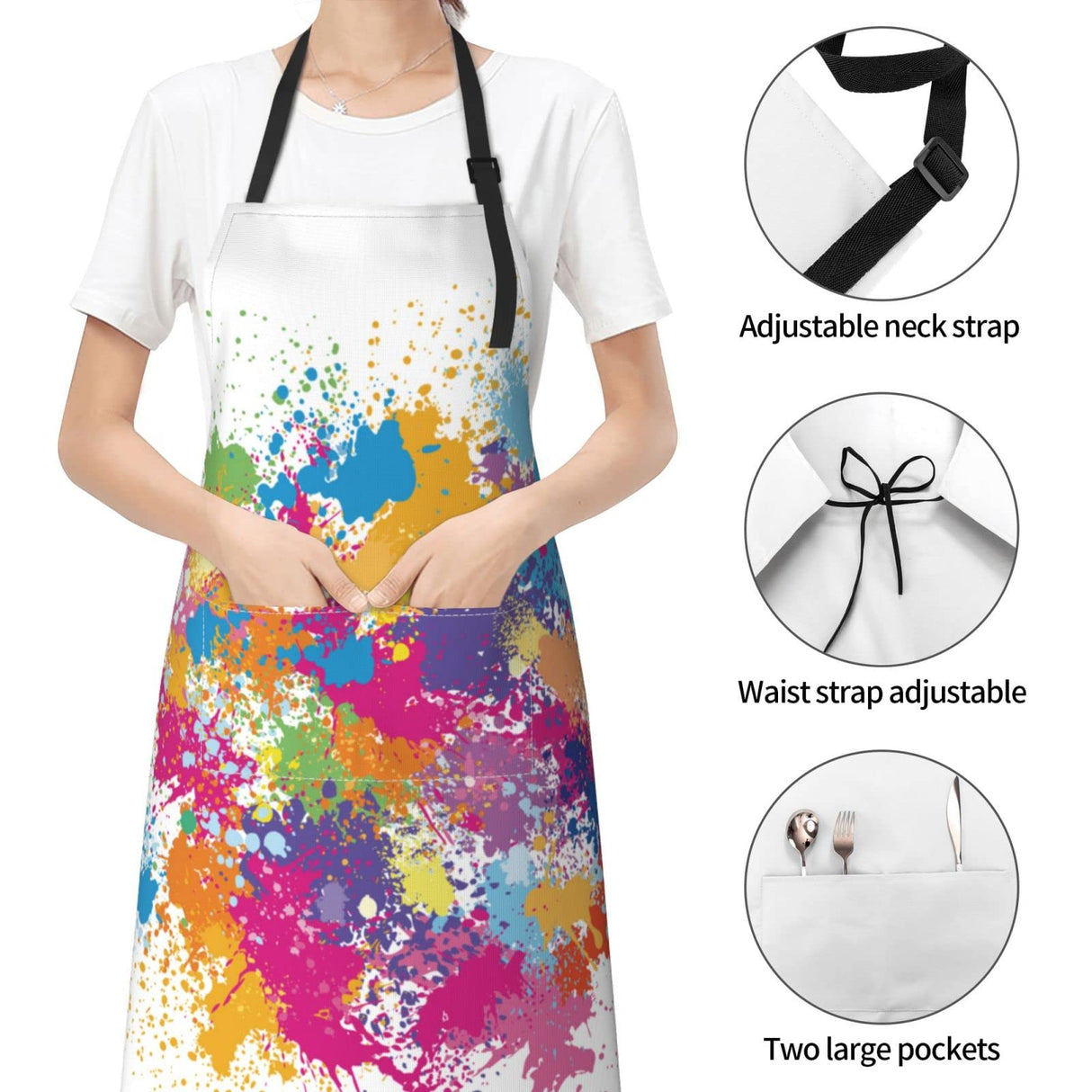 SHAPTOY Painting Artist Apron with 2 Pockets Waterproof Colorful Art Aprons Gifts for Artists Women Men Girls Painters Adults Teachers White Smock SHAPTOY