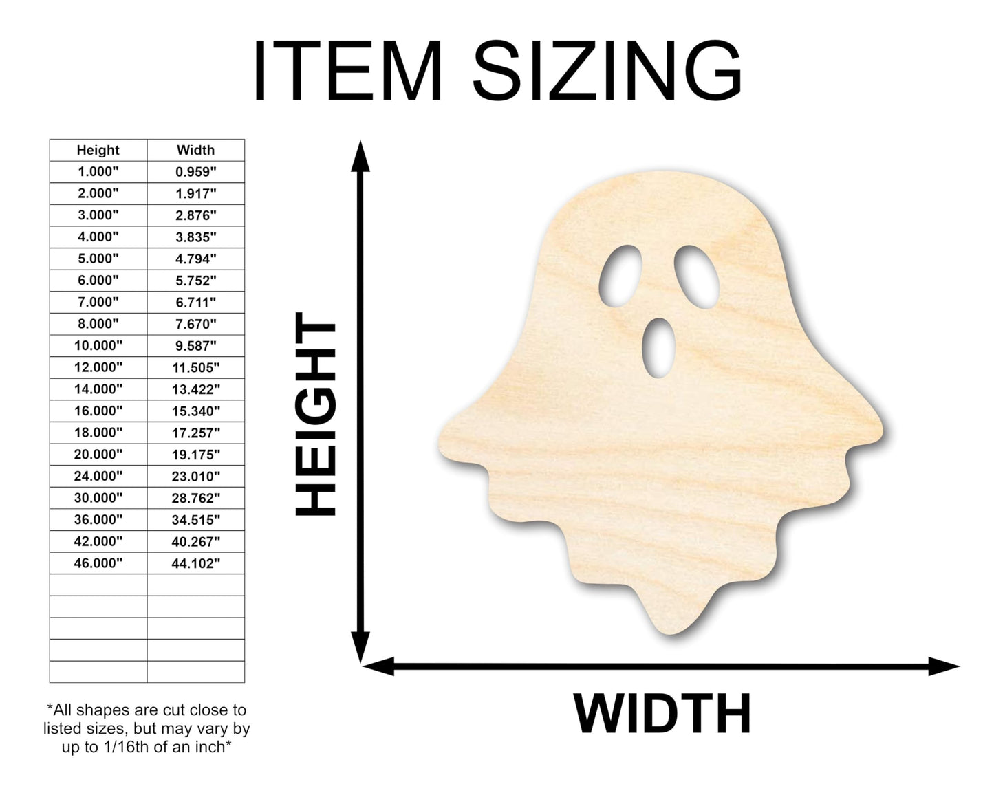 Unfinished Sheet Ghost Shape | Halloween Craft Cutout | up to 36" DIY 10" / 1/8"