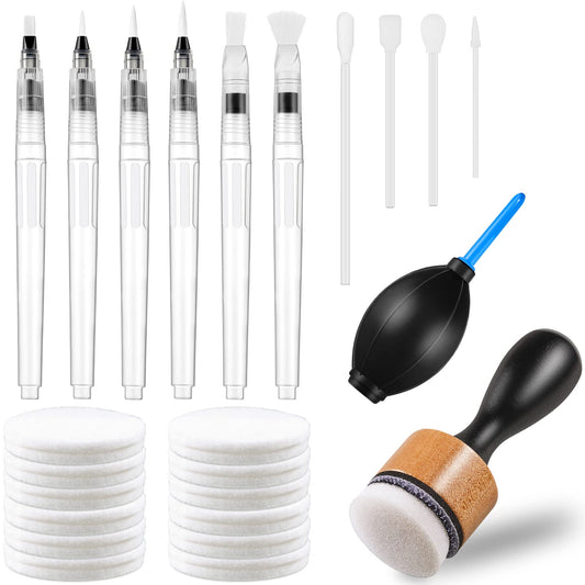 Alcohol Ink Blending Tool Set, Blending Pens Brush, Multiple Tip Shapes Detailing Swabs, Blower Ball, Ink Handle and Replacement Foams for Card
