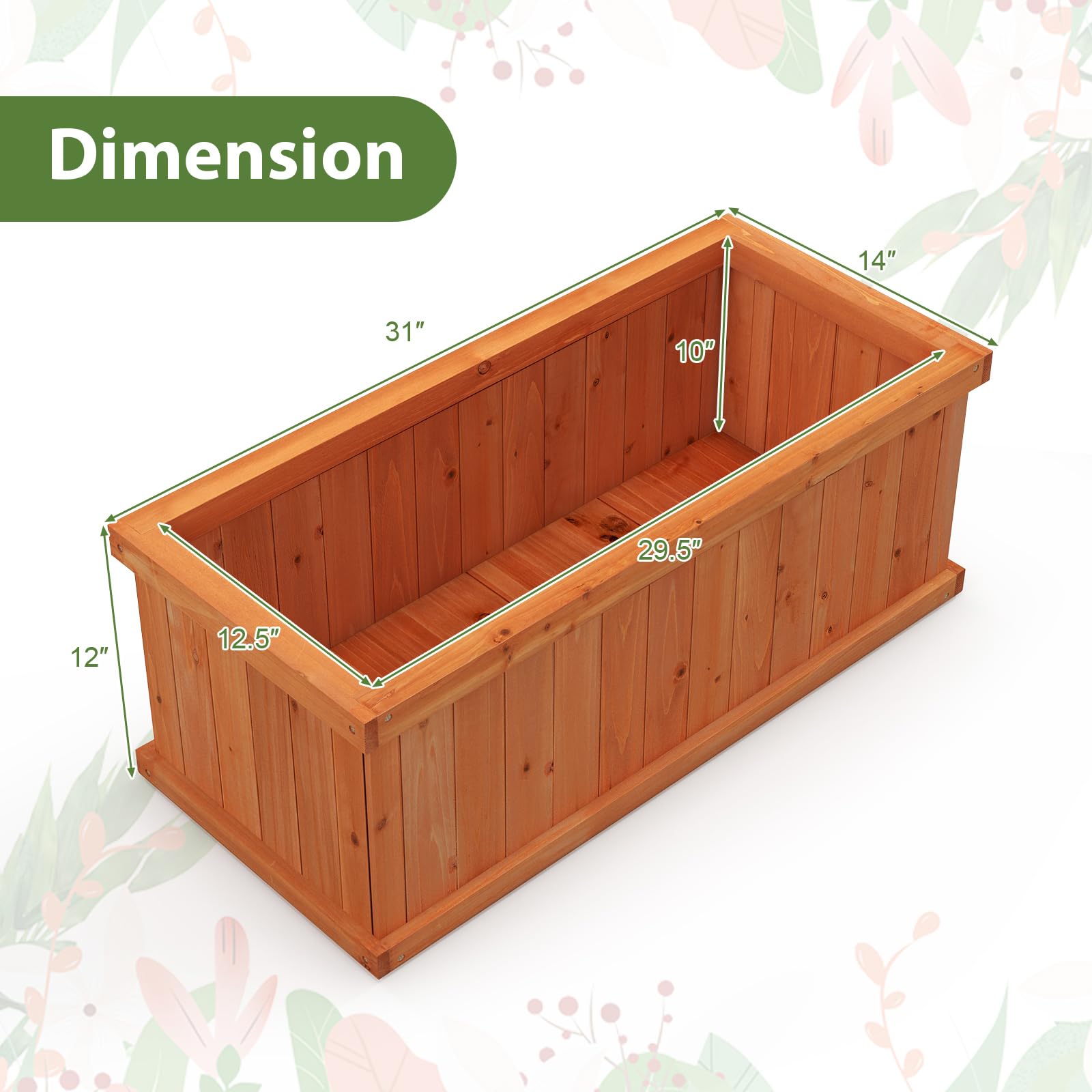 Giantex Raised Garden Bed, 31”x14”x12” Wooden Planter Box with 4 Drainage Holes & Detachable Bottom Panels, Elevated Flower Bed, Rectangular Plant - WoodArtSupply