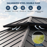 UDPATIO 10' x 12' Hardtop Gazebo, Wood Grain Finish Aluminum Frame Outdoor Gazebo with Galvanized Steel Double Roof, Metal Gazebo Canopy with Curtain UDPATIO