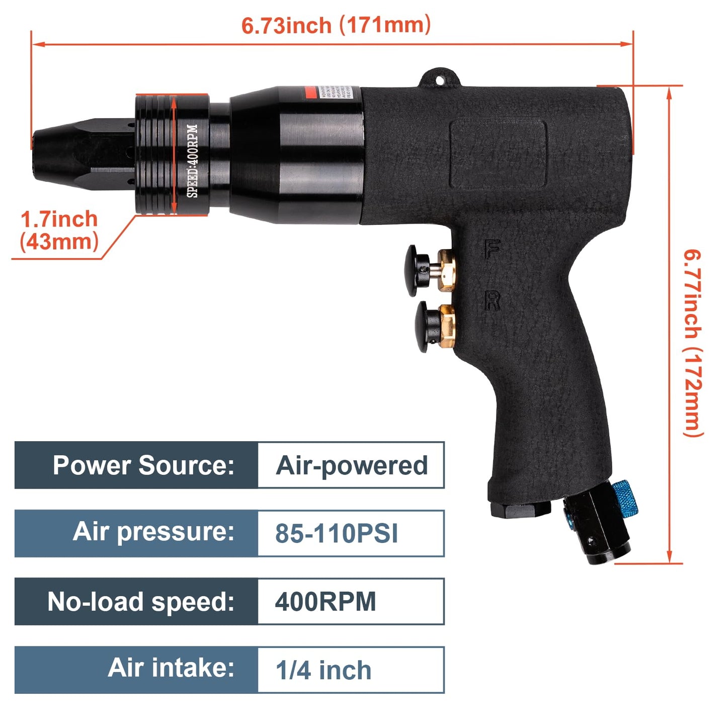 Clatoon Pneumatic Rivet Nut Gun with 10-24 & 1/4 & 5/16 & 3/8 Self-Locking Head, Adjustable Speed Air Rivet Gun, Air Rivet Nut Tool Kit with 4 Size - WoodArtSupply