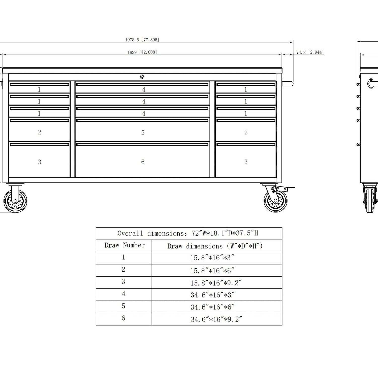 CT 72-inch Rolling Tool Chest with 15 Drawers, Mobile Workbench, Assembled Large Tool Box Storage Cabinet with Wheels for Garage Workshop in Matte CT Copper Tailor