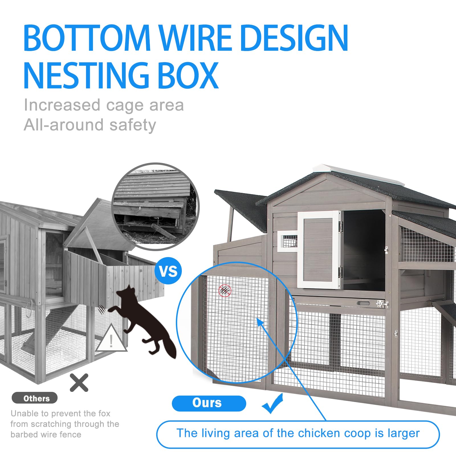 PetsCosset Chicken Coop Wooden Backyard Hen House - Indoor Outdoor for 2-3 Chickens, 2 Story Poultry Cage with Run, Chicken Nesting Box, Pull Out - WoodArtSupply