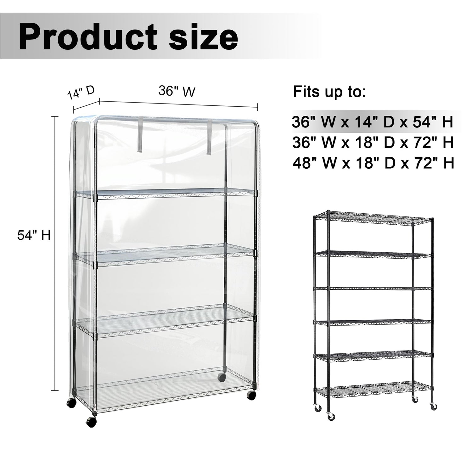 IndigoTempest9 Clear Vinyl Waterproof Shelf Cover for Wire Shelving - 36" W x 14" D x 54" H- Durable and Long-Lasting with Zipper Closure - Protects IndigoTempest9
