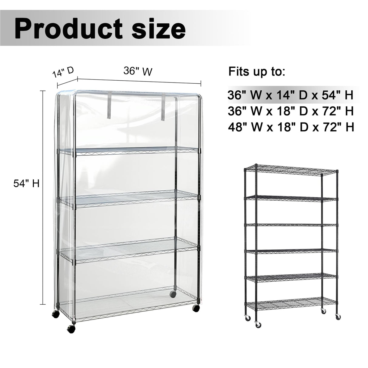 IndigoTempest9 Clear Vinyl Waterproof Shelf Cover for Wire Shelving - 36" W x 14" D x 54" H- Durable and Long-Lasting with Zipper Closure - Protects IndigoTempest9