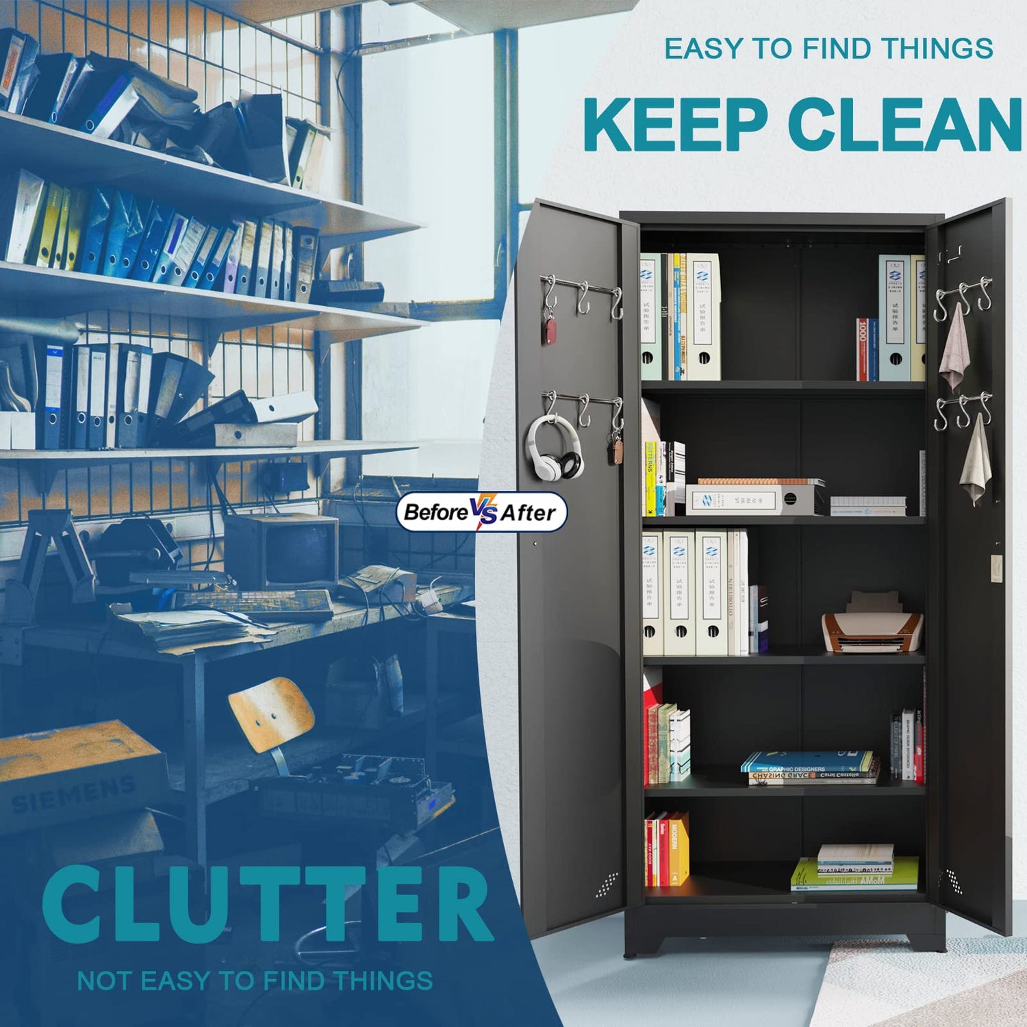 PAOFIN Metal Storage Cabinet,Storage Cabinet with Doors and Shelves,Garage Storage Cabinet with Lock for Office,Home,Garage,Gym,School PAOFIN